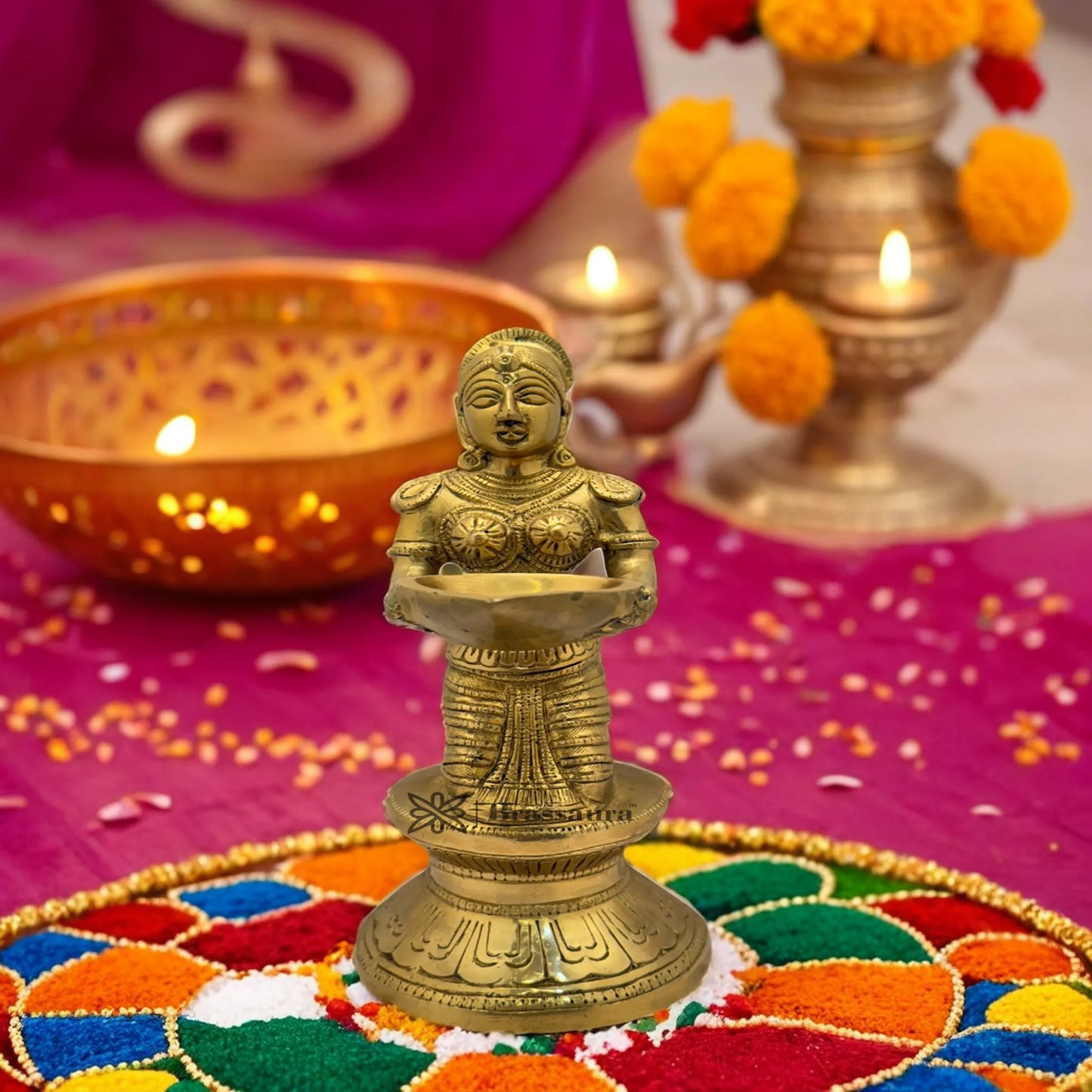 Brass Lakshmi Diya Weight 2.4 Kg & Height 9.5 Inch