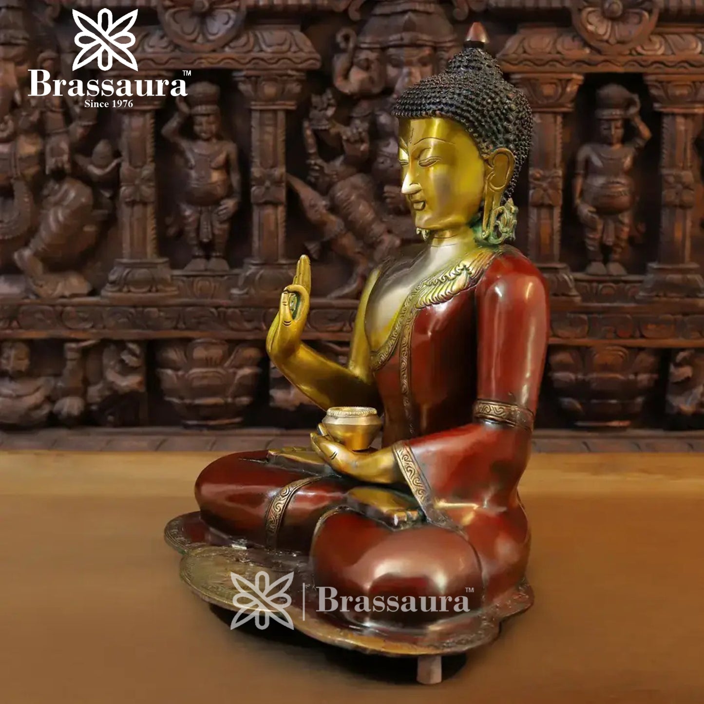 Brass Buddha For Home And Décor Weight 15.86 kg Height 19 Inch
