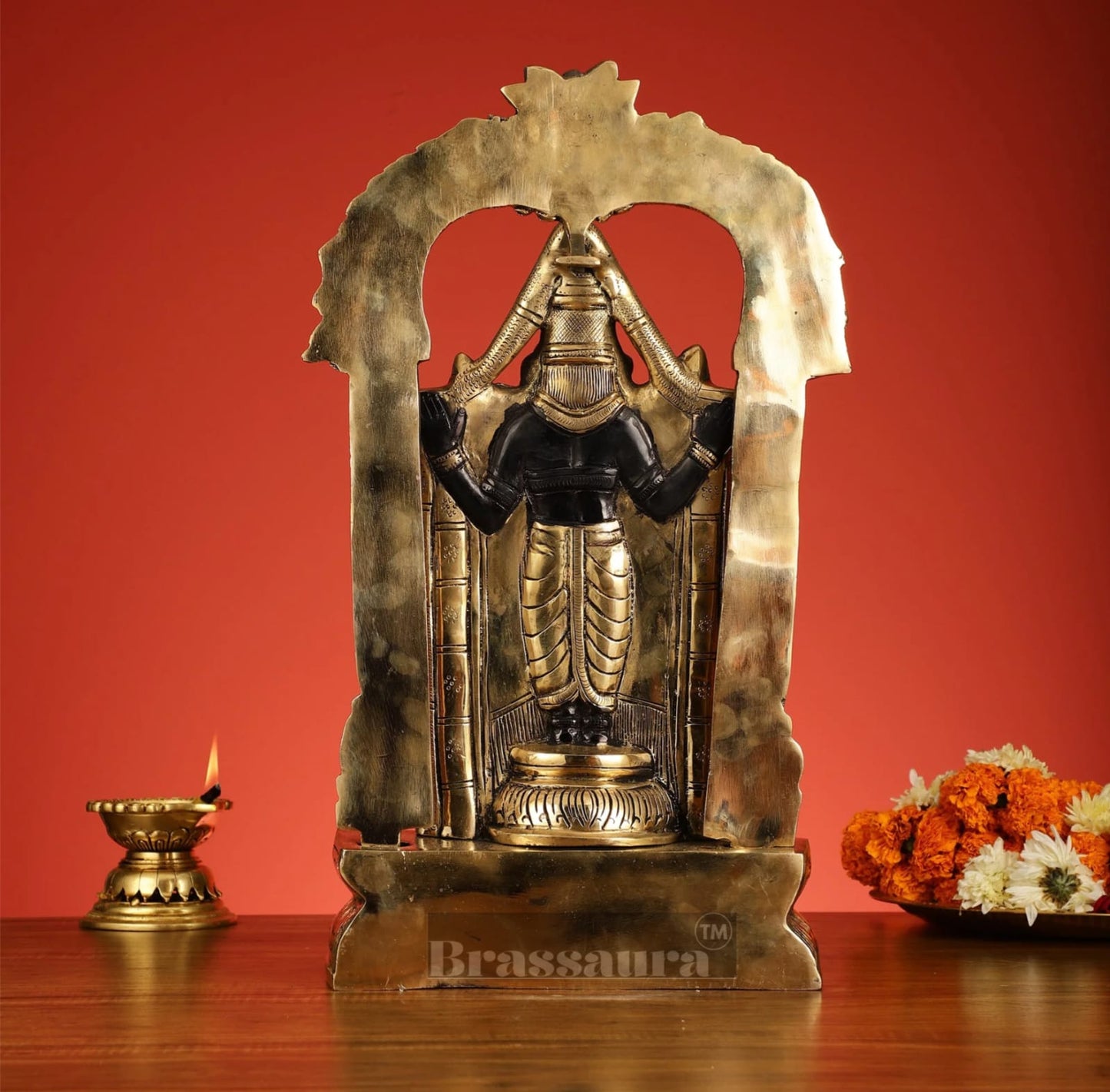 Brassaura™ Brass Handcrafted Tirupati Balaji Idol with Dual Tone Finish – 20 Inches, 12 Kgs