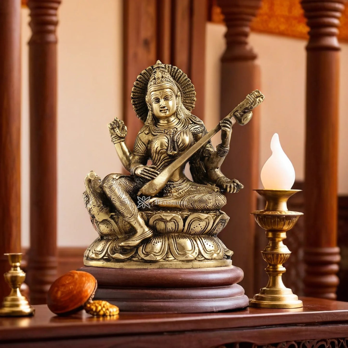 Brass Saraswati Idol for Home and Decor Height 9 Inches & Weight 3.5 Kgs