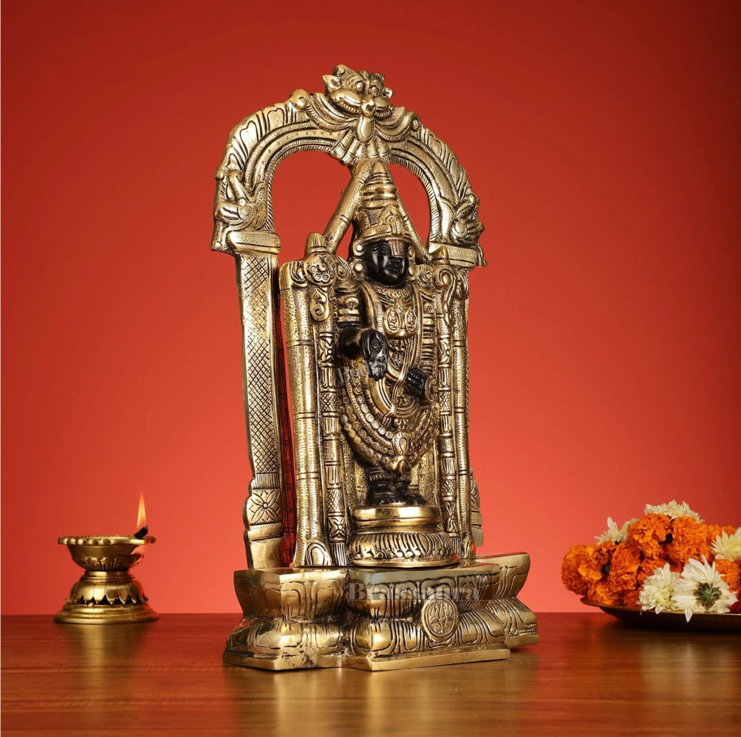 Brassaura™ Brass Handcrafted Tirupati Balaji Idol with Dual Tone Finish – 20 Inches, 12 Kgs