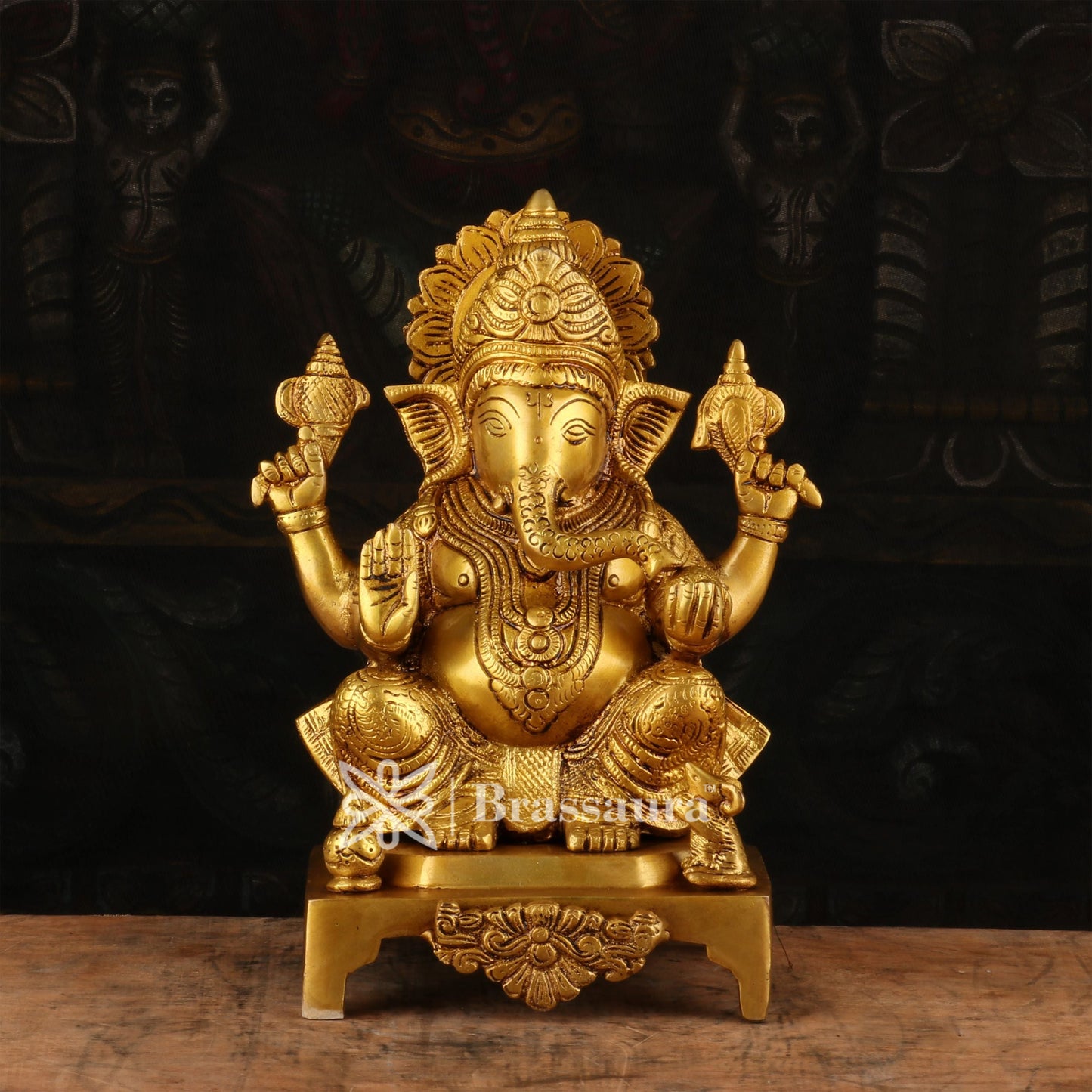 Brassaura™ Brass Ganesha Idol for Home and Decor | Weight 5.6 Kgs | Height 11 Inches