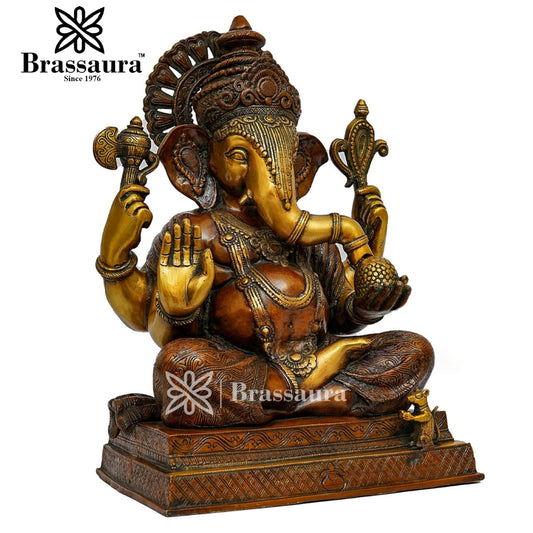 Brassaura™ Brass Ganesha Statue for Home and Decor | Weight 26.8 Kgs | Height 21 Inches