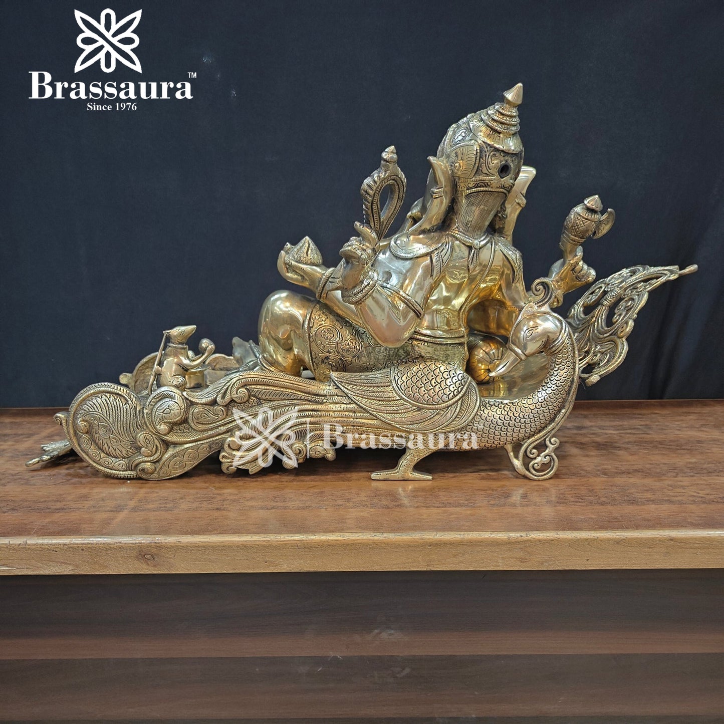 Brassaura™ Brass Relaxing Ganesha Statue for Home and Decor | Weight 35 Kgs | Height 16 Inches
