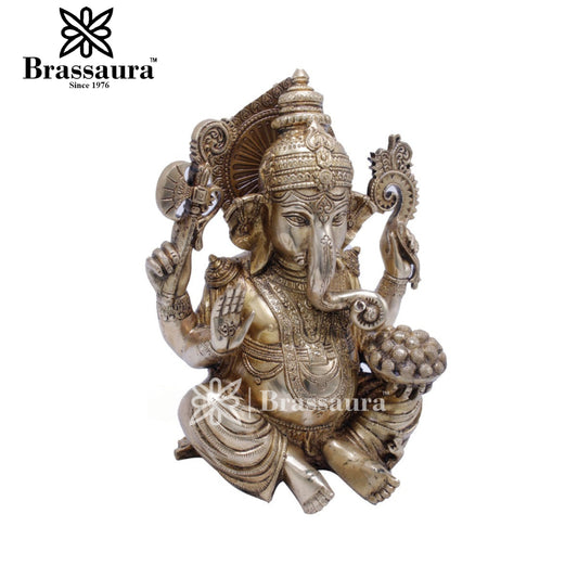 Brassaura™ Brass Ganesha Idol for Home and Decor | Weight 4.9 Kgs | Height 10 Inches
