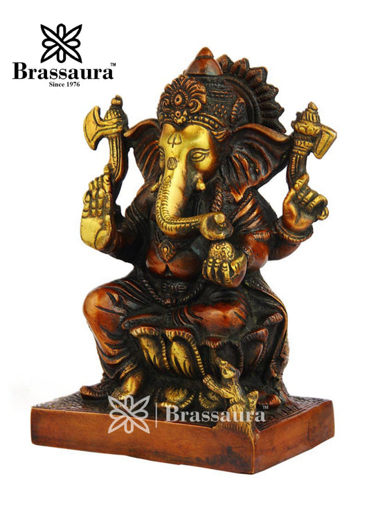 Brassaura™ Brass Ganesha Idol for Home Temple & Pooja Décor | Height 7 Inches & Weight 2 Kgs