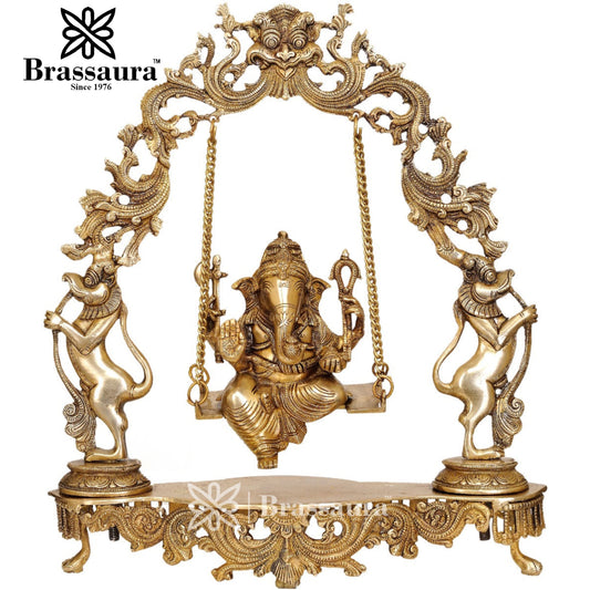 Brassaura™ Brass Ganesha Jhula Idol for Home and Decor | Weight 7 Kgs | Height 18 Inches