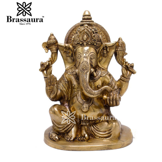 Brass Ganesha Statue For Home Decor And Gift Item Weight 4 Kg And Height 8.5 Inches