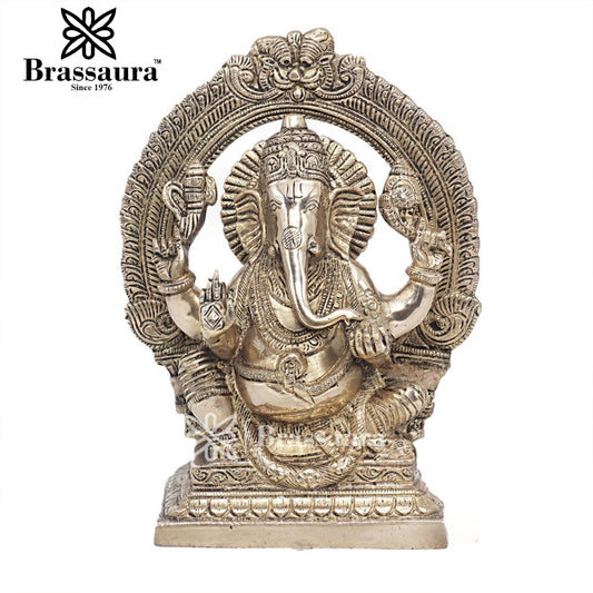 Brassaura™ Brass Ganesha Idol for Home and Decor | Weight 2.3 Kgs | Height 8.5 Inches