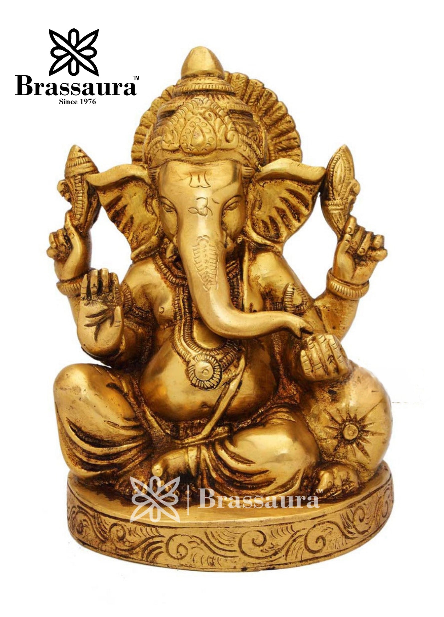 Brassaura™ Brass Ganesha Idol for Home Decor | Weight 2.4 Kgs | Height 7 Inches