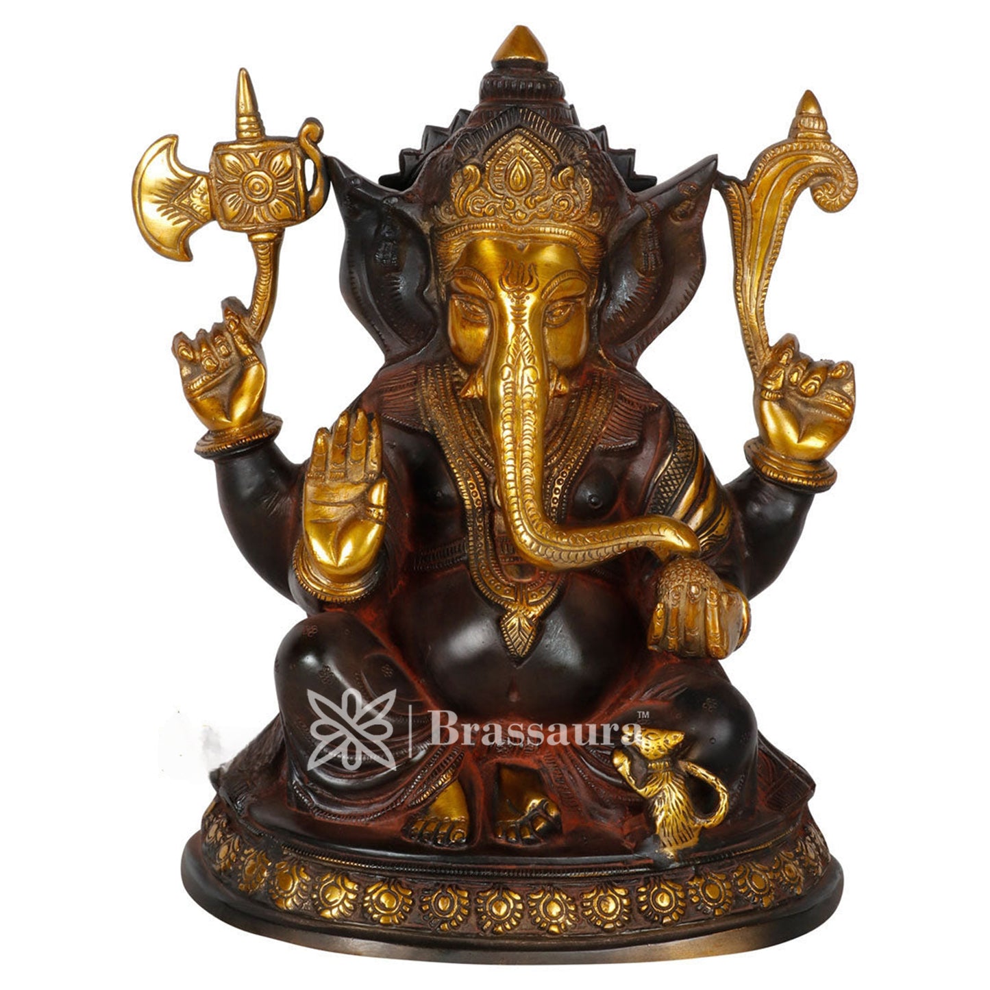 Brassaura™ Brass Ganesha Idol for Home Décor | Weight 8 Kgs | Height 11 Inches