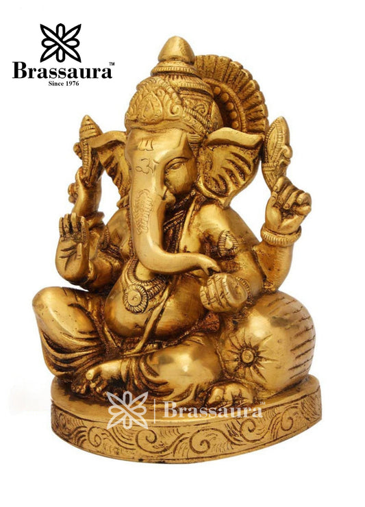 Brassaura™ Brass Ganesha Idol for Home Temple & Décor | Height 7 Inches & Weight 2.1 Kgs