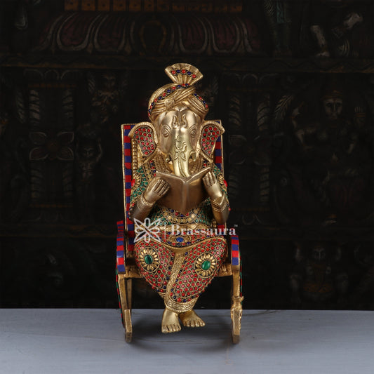 Brassaura™ Brass Ganesha Idol for Home and Decor | Weight 12.5 Kgs | Height 17 Inches