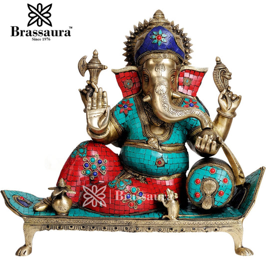 Brassaura™ Brass Ganesha Statue for Home and Decor | Weight 16 Kgs | Height 16 Inches