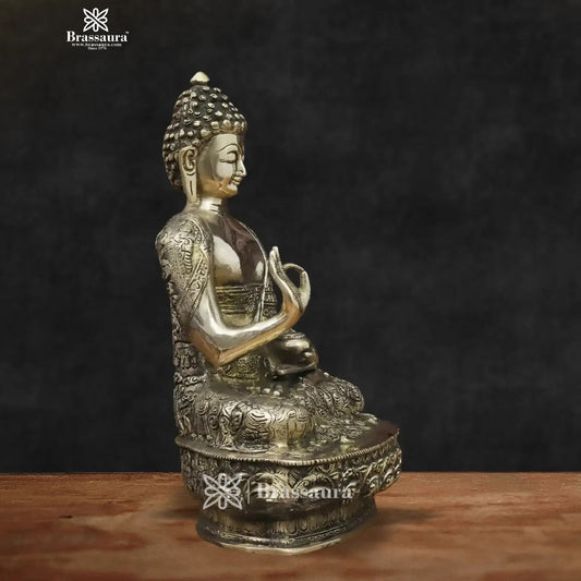 Brass Big Buddha statue for home and decor and gift Item weight 4.12 kg Height 12.5 inch
