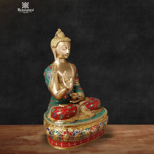 Brass Big Buddha statue for home and decor and gift Item weight 20.5 kg Height 18.9 inch