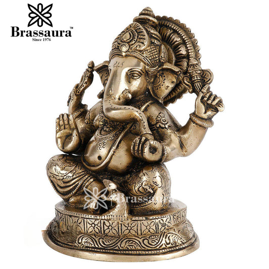 Brass Ganesha Statue For Home Decor And Gift Item Weight 1.8 Kg And Height 6 Inches