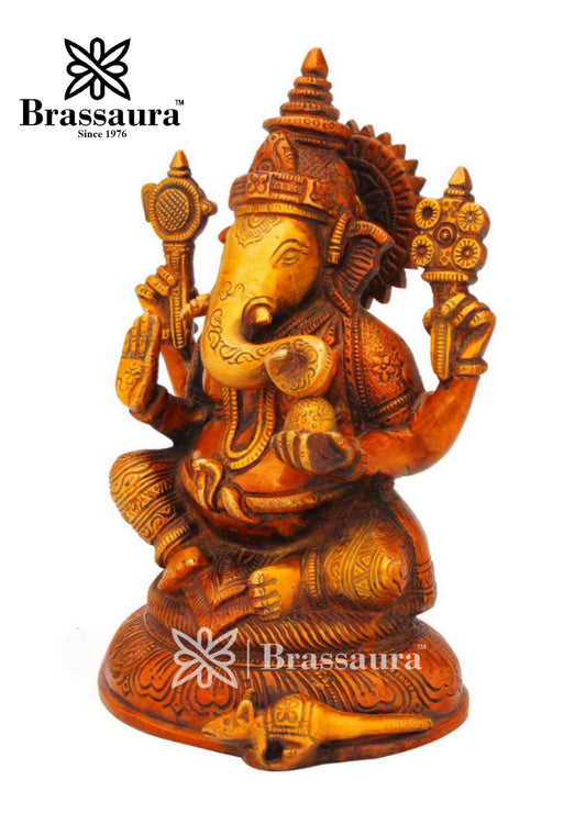 Brassaura™ Brass Ganesha Statue – “Lord of Beginnings” | Height 8 Inches