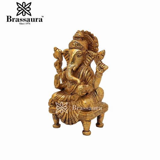 Brass Ganesha Statue For Home Decor And Gift Items Weight 1.3 Kg And Height 6.2 Inches