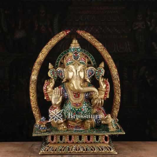 Brassaura™ Brass Ganesha Idol for Home and Decor | Weight 30 Kgs | Height 21 Inches