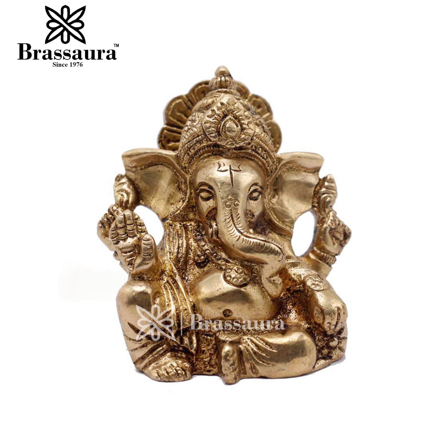 Brassaura™ Brass Ganesha Statue for Home Décor & Gift | Weight 0.45 Kg | Height 2.5 Inches