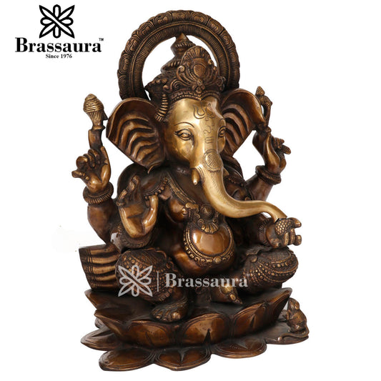 Brassaura™ Brass Ganesha Statue for Home Décor & Gift | Weight 23 Kgs | Height 19 Inches