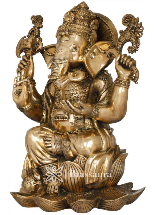 Brass Ganesha Statue For Home Decor And Gift Item Weight 28 Kg And Height 22 Inch