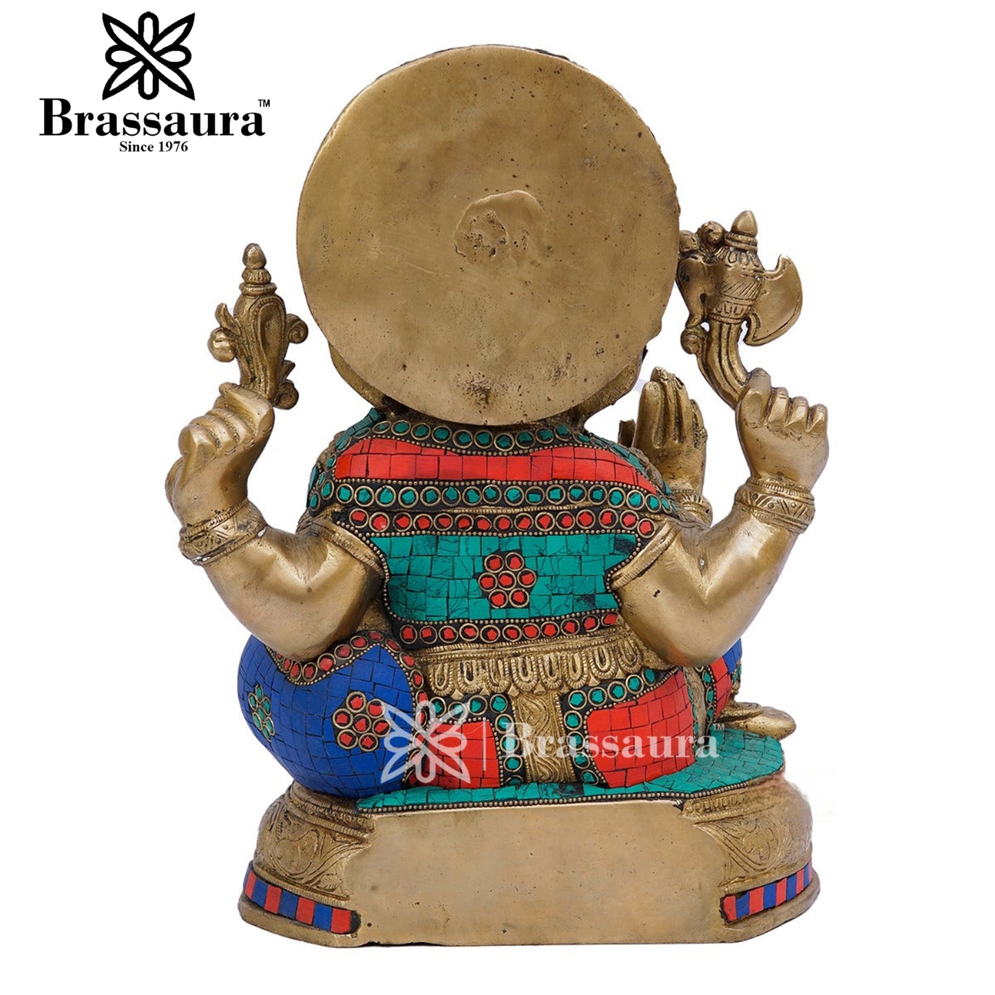 Brassaura™ Brass Gem Stone Work Ganesha Idol for Home and Decor | Weight 11.8 Kgs | Height 13 Inches