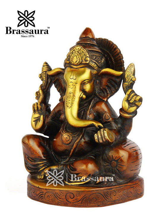 Brassaura Traditional Brass Ganesha for Pooja & Office Spaces | Height 6 Inches