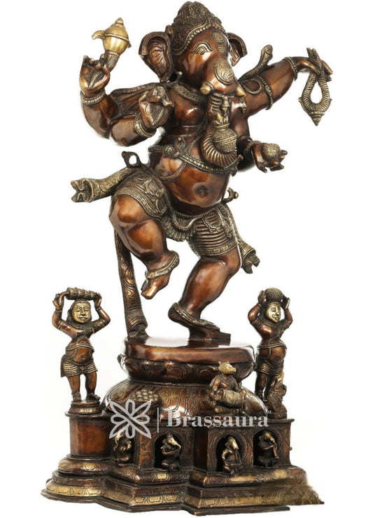 Brass Dancing Ganesha Statue For Home Decor And Gift Item Weight 64 Kg And Height 40 Inch