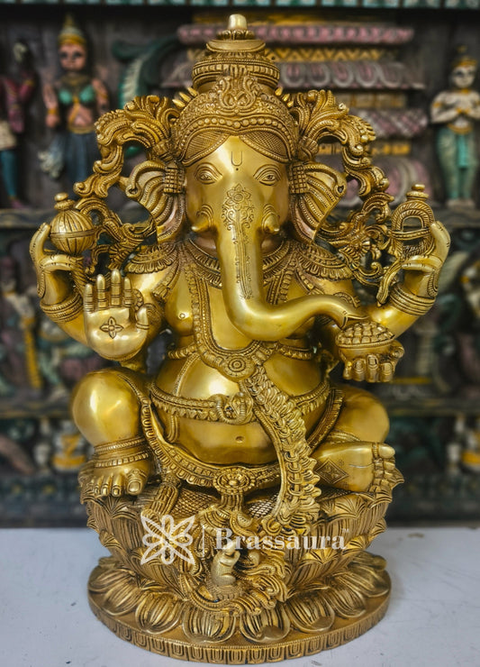 Brassaura™ Brass Ganesha Idol for Home and Decor | Weight 38 Kgs | Height 24 Inches