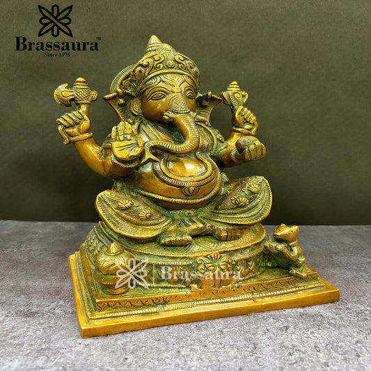 Brass Ganesha Statue For Home Decor And Gift Items Weight 5 Kg And Height 9.2 Inches