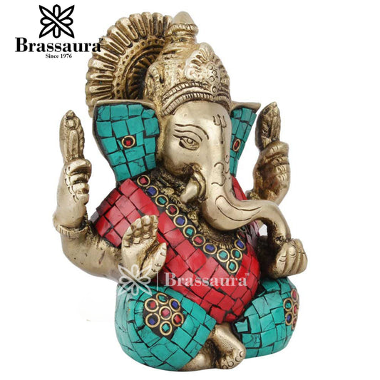 Brassaura™ Brass Ganesha Statue | Handcrafted Vinayaka Idol for Home & Décor | Height 5 Inches & Weight 0.9 Kg