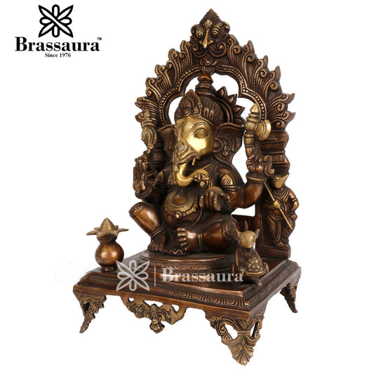 Brassaura™ Brass Ganesha Idol for Home Décor | Weight 11.8 Kgs | Height 19 Inches