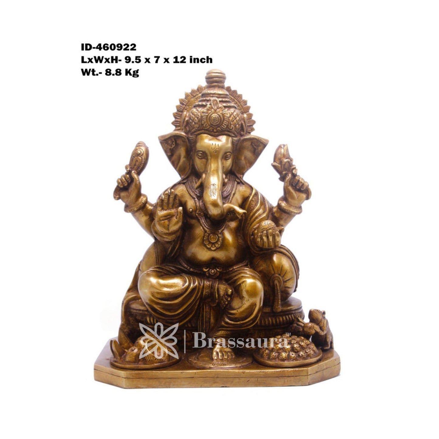 Brassaura™ Brass Fruit Ganesha Idol for Home and Decor | Weight 8.8 Kgs | Height 12 Inches