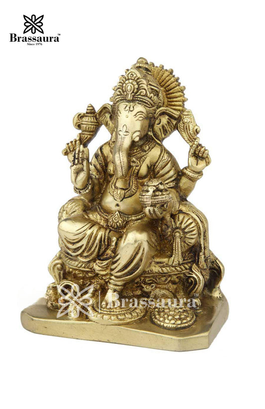 Brassaura™ Brass Ganesha Idol for Home and Decor | Weight 1.8 Kgs | Height 7 Inches