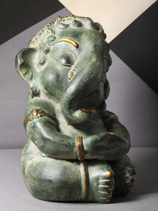 Brassaura™ Cute Baby Ganesha Brass Idol | Height 8 Inches & Weight 4.50 kgs