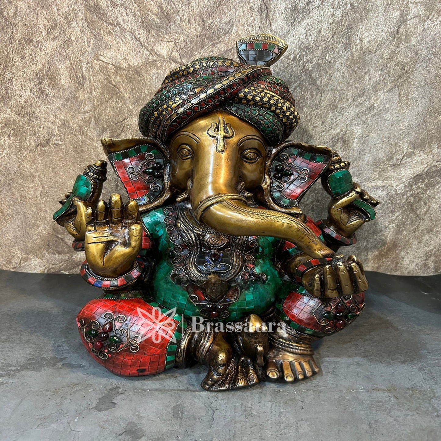 Brassaura™ Brass Ganesha Statue for Home and Decor | Weight 17 Kgs | Height 21.7 Inches