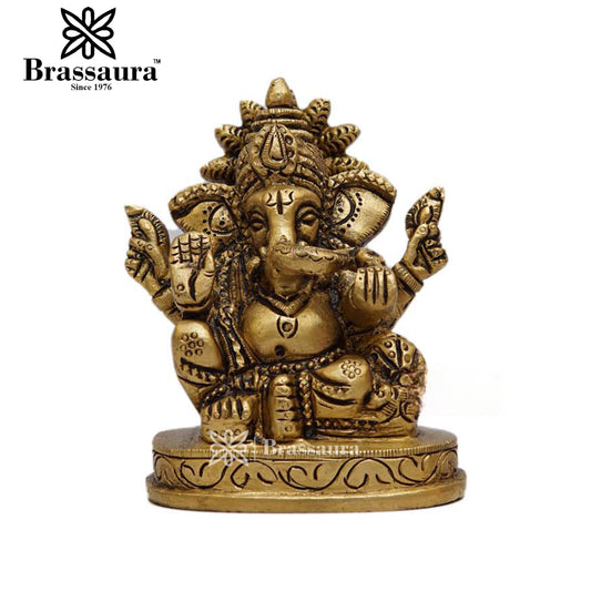 Brass Ganesha Statue For Home Decor And Gift Item Weight 0.4 Kg And Height 3 Inches