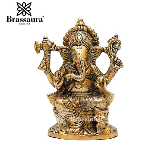 Brassaura™ Brass Ganesha Idol for Home and Decor | Weight 1.1 Kgs | Height 5 Inches