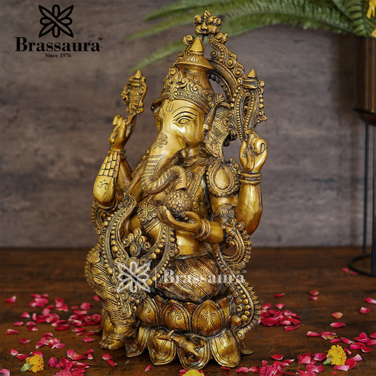 Brassaura™ Brass Jewellery Ganesha Idol for Home and Decor | Weight 23 Kgs | Height 22 Inches