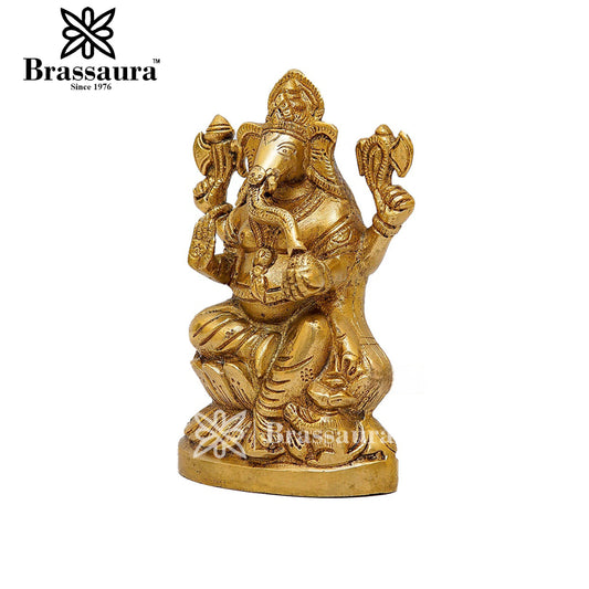 Brassaura™ Brass Ganesha Idol for Home and Decor | Weight 1.1 Kgs | Height 5.8 Inches