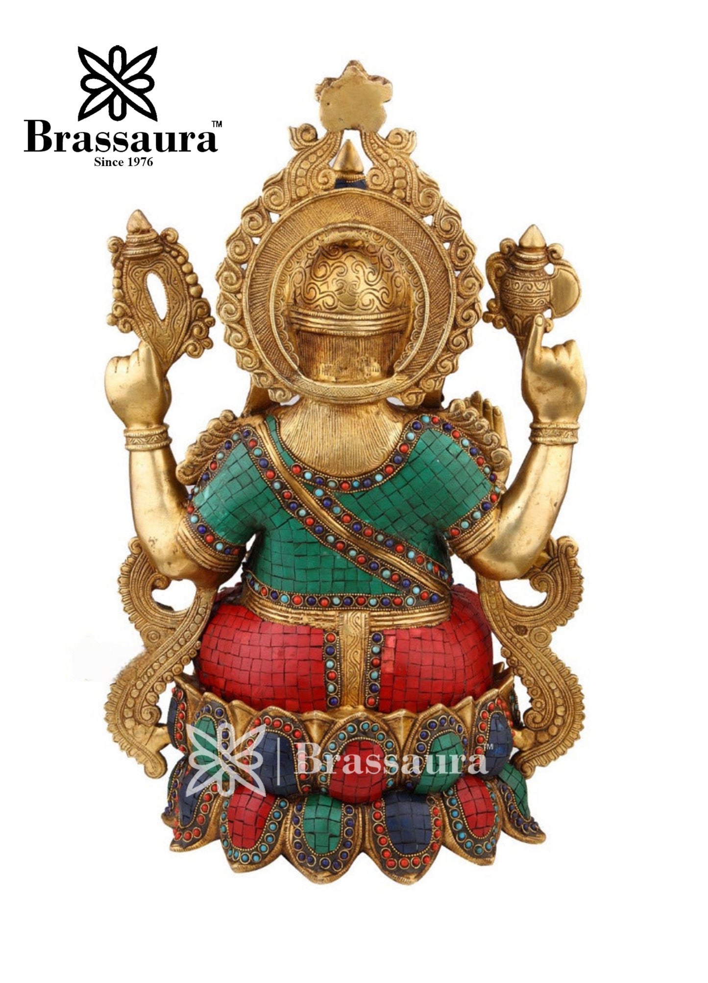 Brassaura™ Brass Big Size Gem Stone Work Jewellery Ganesha Idol for Home Décor | Weight 23 Kgs | Height 22 Inches