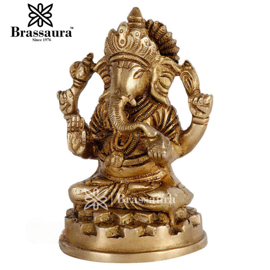 Brass Ganesha Statue For Home Decor And Gift Item Weight .9 Kg And Height 4 Inch