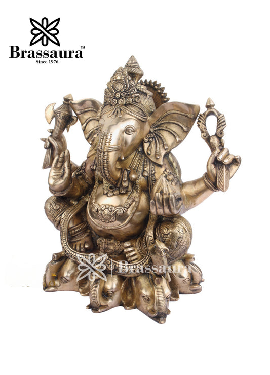 Brass Ganesha Statue For Home Decor And Gift Item Weight 18 Kg And Height 18 Inch