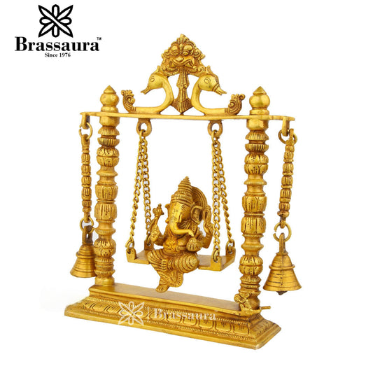 Brassaura™ Brass Ganesha Jhula Idol for Home and Decor | Weight 2 Kgs | Height 10 Inches