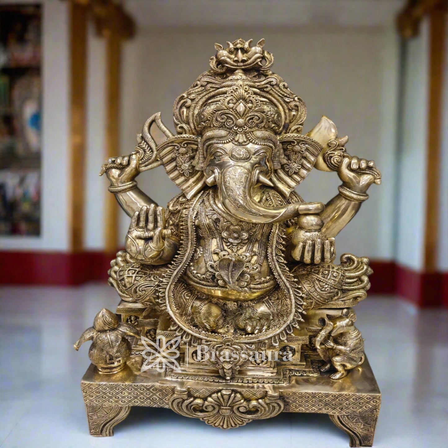 Brassaura™ Brass Jewellery Ganesha Idol for Home and Decor | Weight 60 Kgs | Height 33 Inches