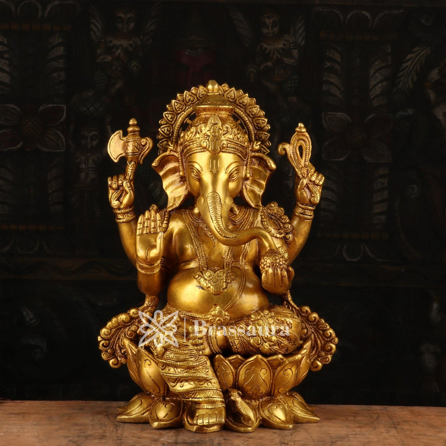 Brassaura™ Brass Jewellery Ganesha Idol for Home and Decor | Weight 7.5 Kgs | Height 13 Inches