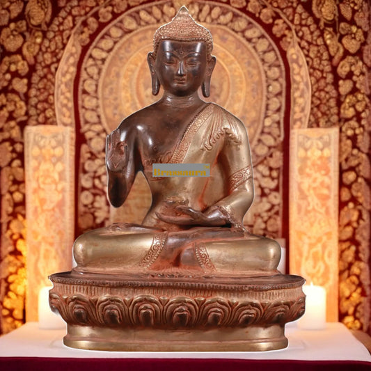 Brass Blessing Buddha For Home Decor Weight 3.42 kg & Height 10.5 Inch