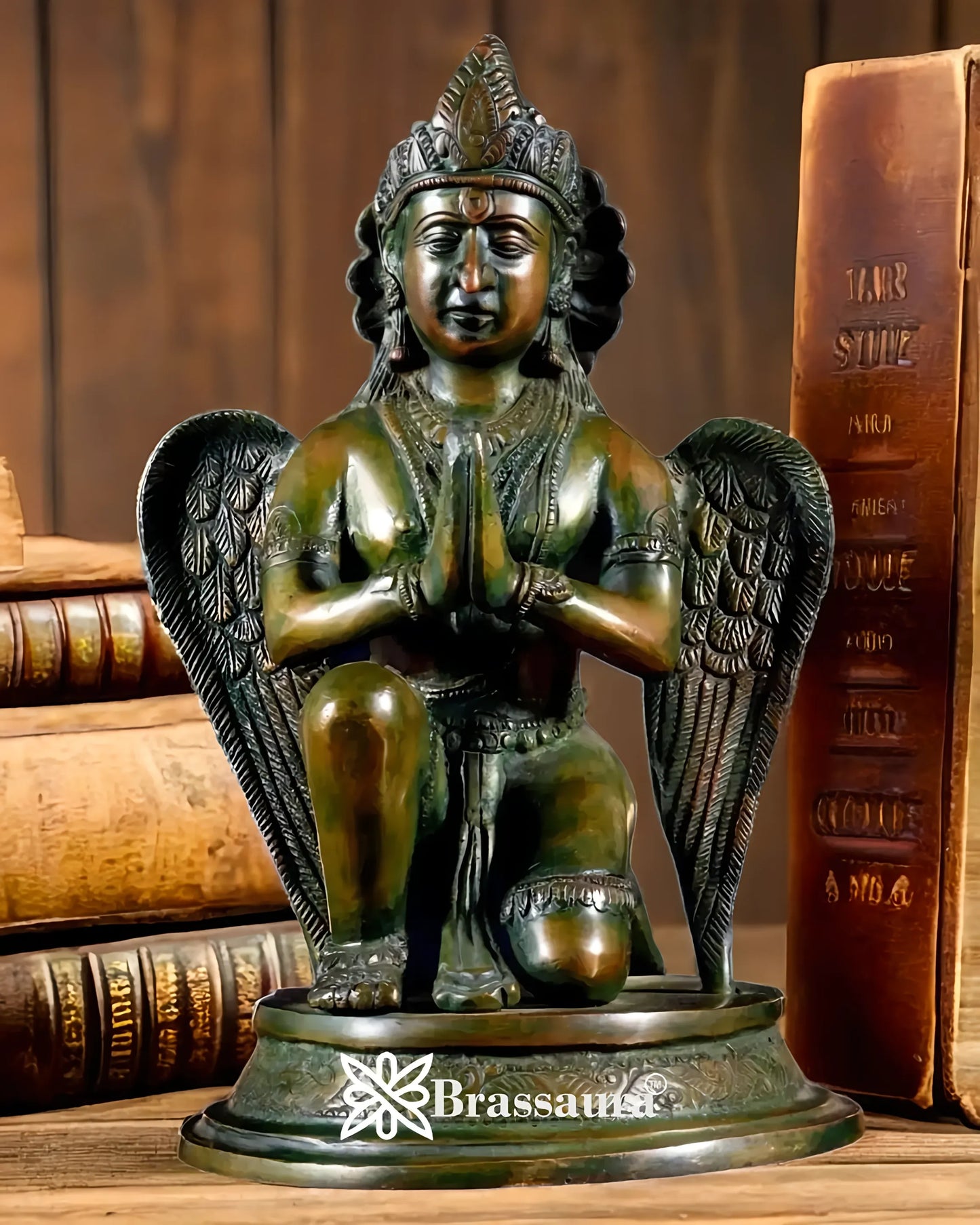 Exquisite Brass Garuda Dev in Namaskar Mudra – Chola Bronze Finish, Height 9 Inches, Weight 2.6 Kgs
